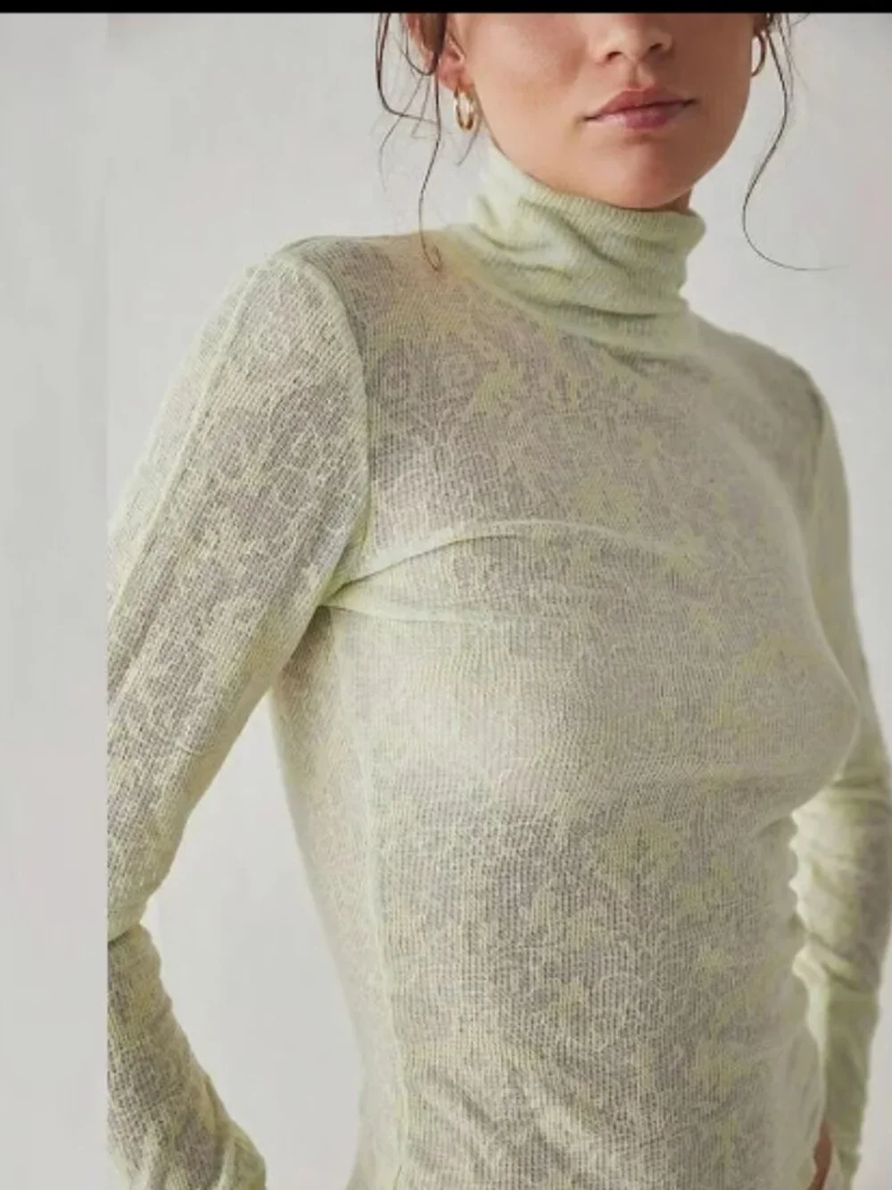 FREE PEOPLE INTIMATELY SEMI SHEER YOU AND I TURTLENECK LONG SLEEVE CITRON LIME